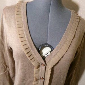 MERONA Cardigan sweater S Warm Brown Pleated V-neck ruffles Tight-knit Long slv
